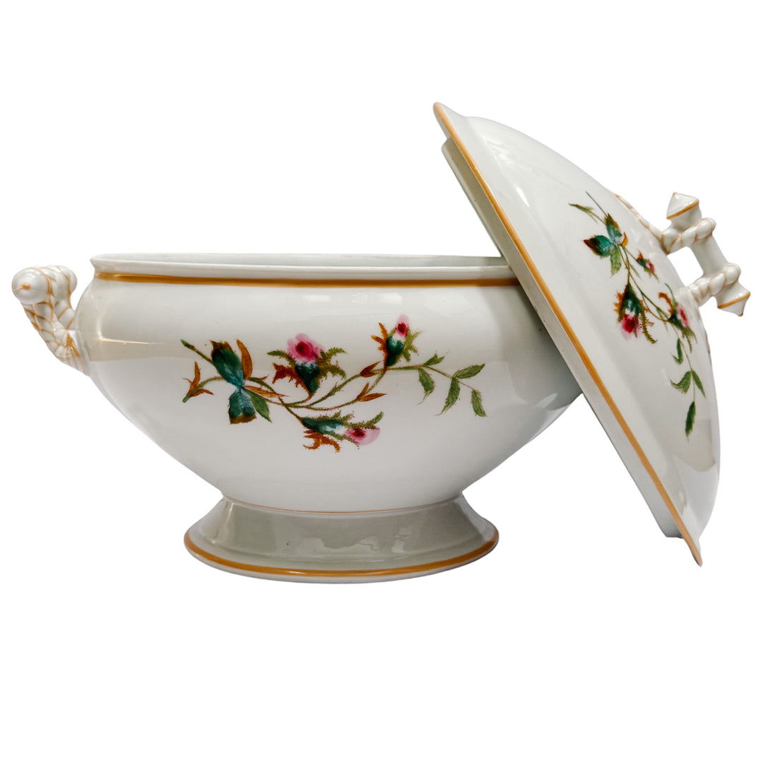 Antique Haviland & Co. Limoges Porcelain Soup Tureen with Lid, Schleiger Rose Pattern