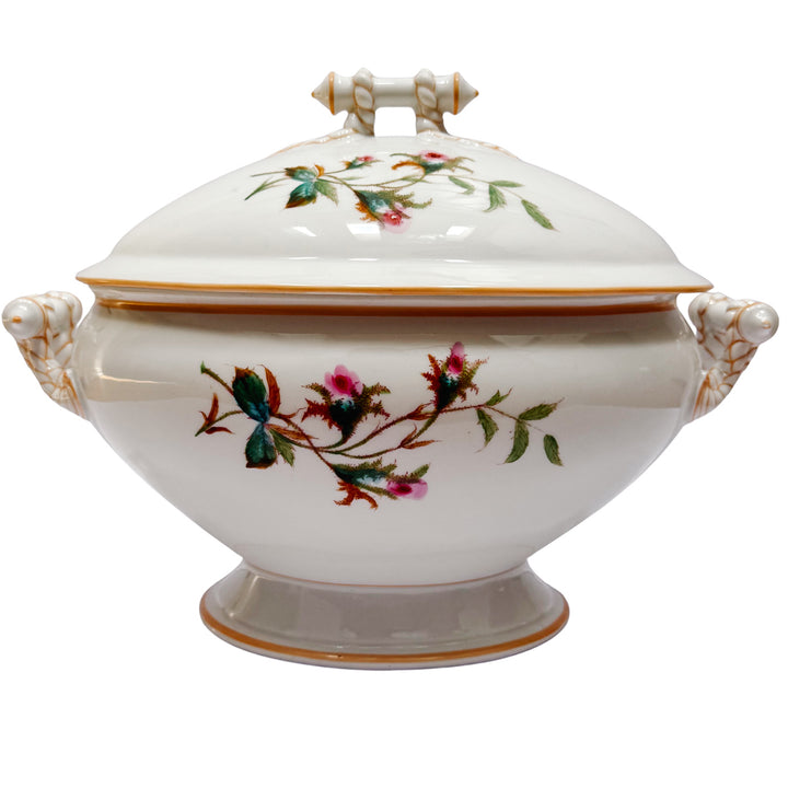 Antique Haviland & Co. Limoges Porcelain Soup Tureen with Lid, Schleiger Rose Pattern