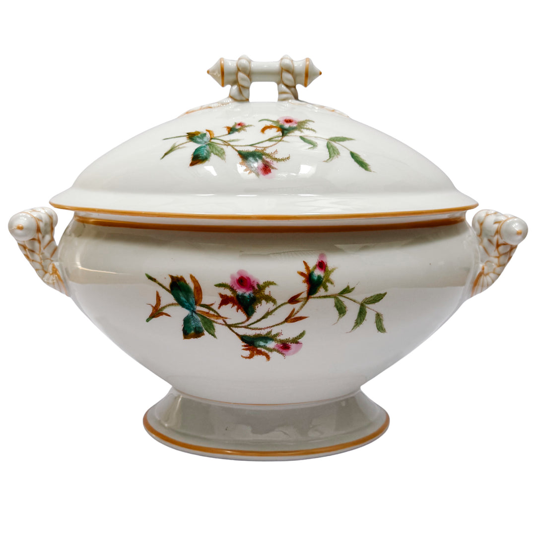 Antique Haviland & Co. Limoges Porcelain Soup Tureen with Lid, Schleiger Rose Pattern