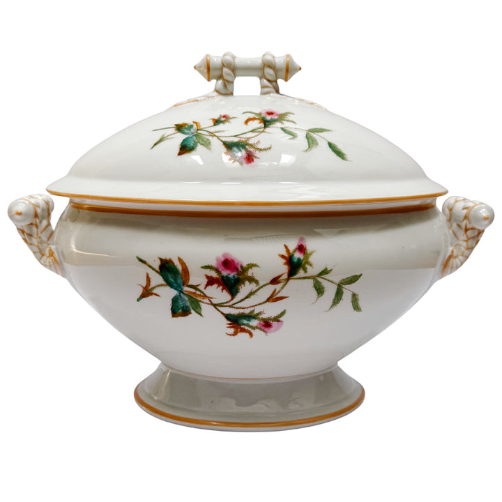 Antique Haviland & Co. Limoges Porcelain Soup Tureen with Lid, Schleiger Rose Pattern