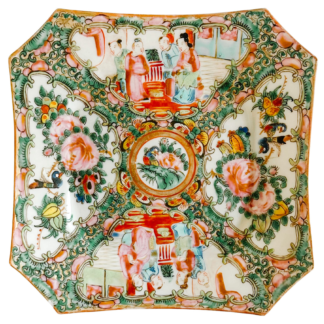 Antique Octagonal Rose Medallion Plate 