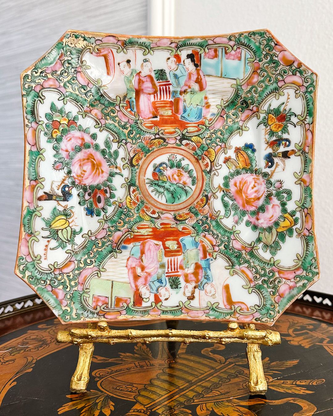 Antique Octagonal Rose Medallion Plate 