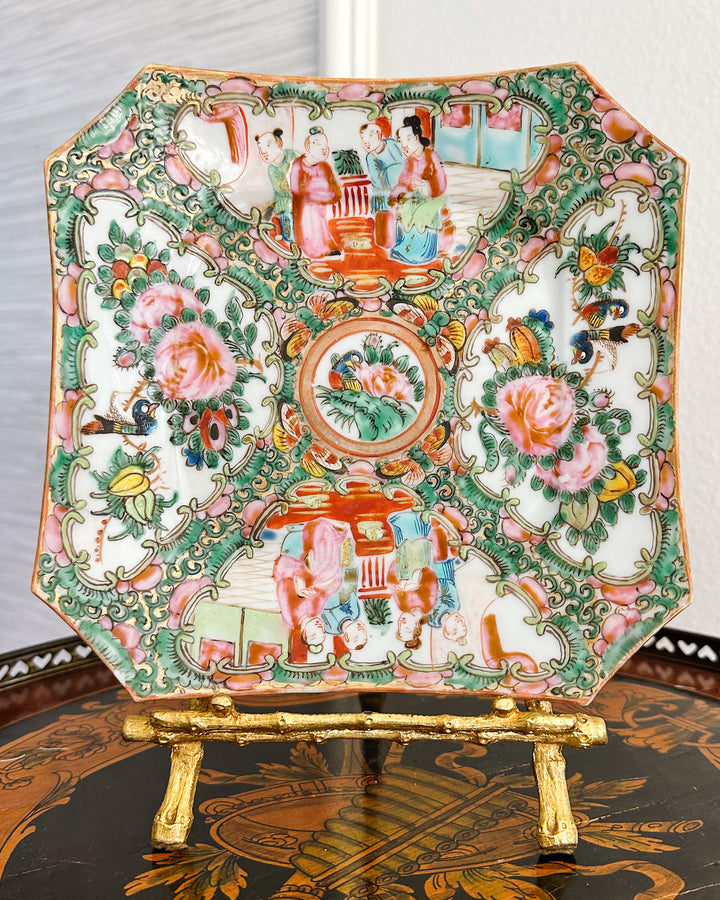 Antique Octagonal Rose Medallion Plate 