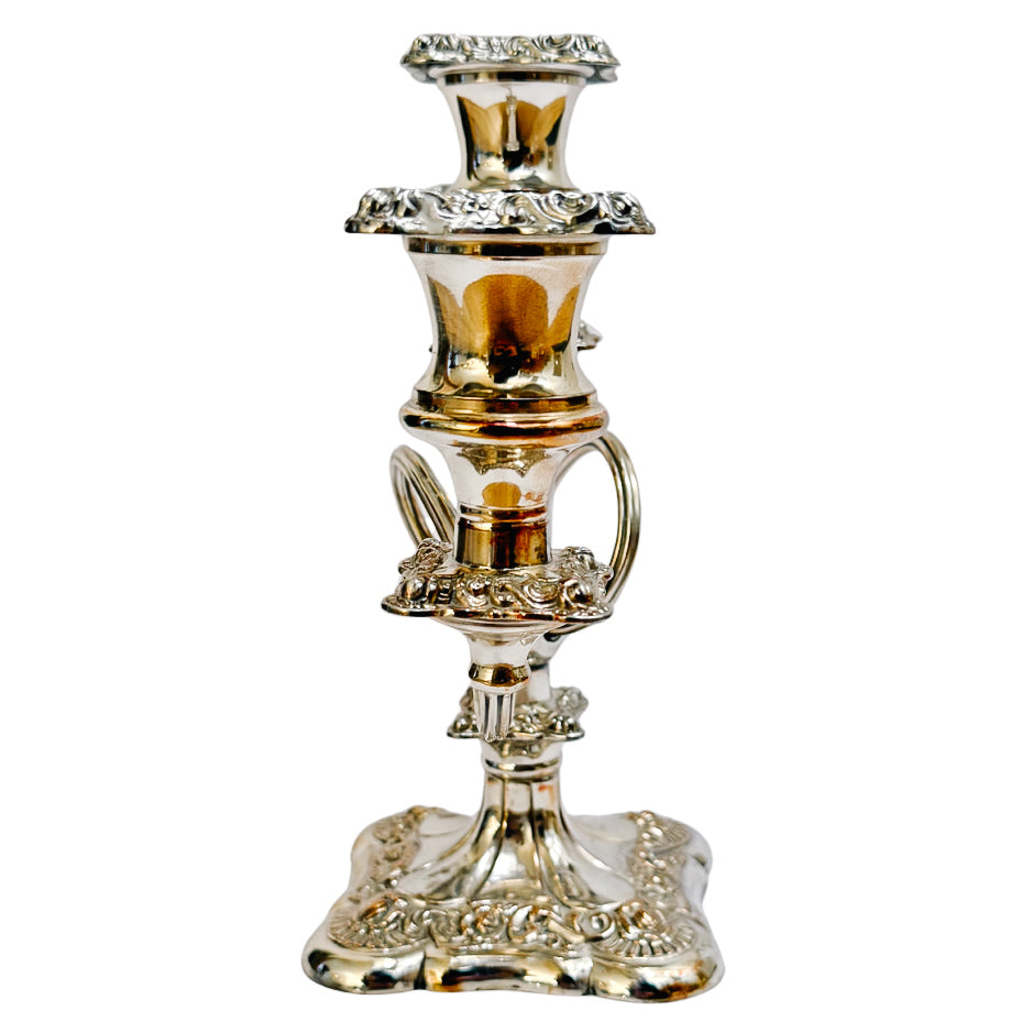 Antique Rococo Style Barker Ellis English Silver Plated 3-Arm Candelabras