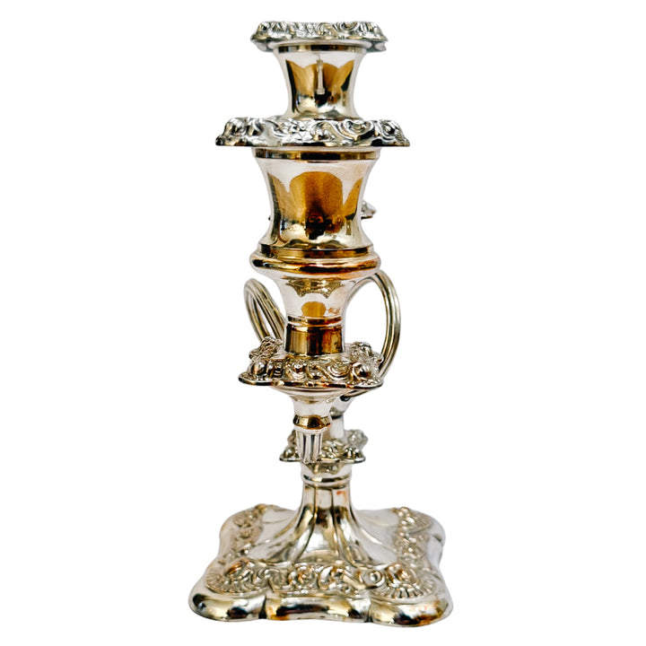 Antique Rococo Style Barker Ellis English Silver Plated 3-Arm Candelabras