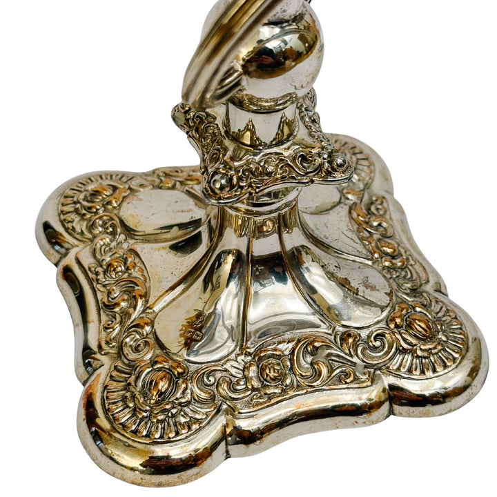 Antique Rococo Style Barker Ellis English Silver Plated 3-Arm Candelabras