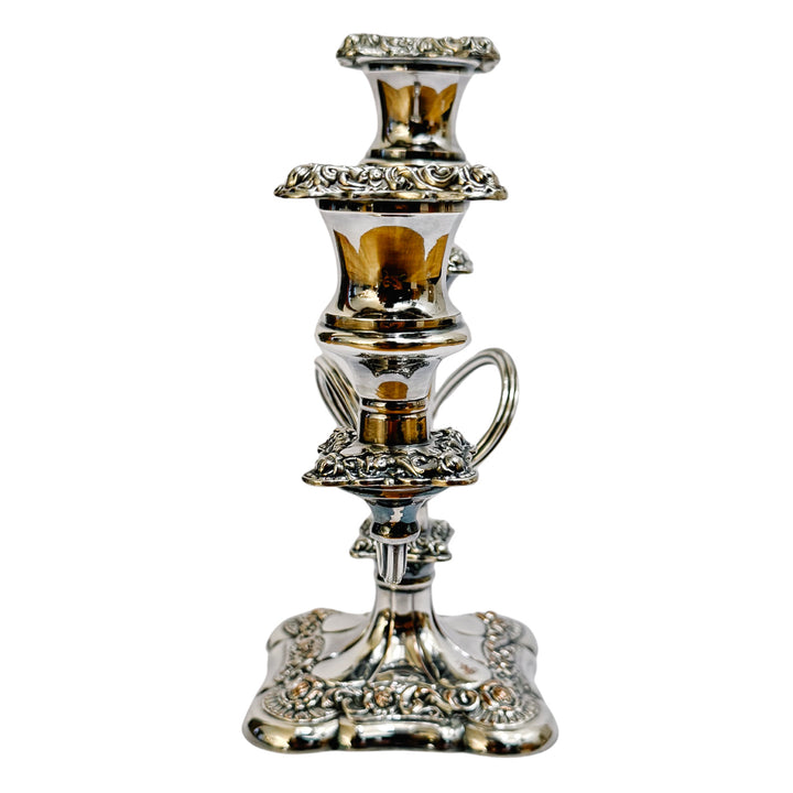 Antique Rococo Style Barker Ellis English Silver Plated 3-Arm Candelabras