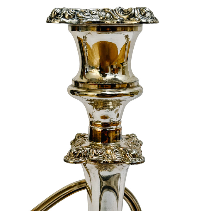 Antique Rococo Style Barker Ellis English Silver Plated 3-Arm Candelabras
