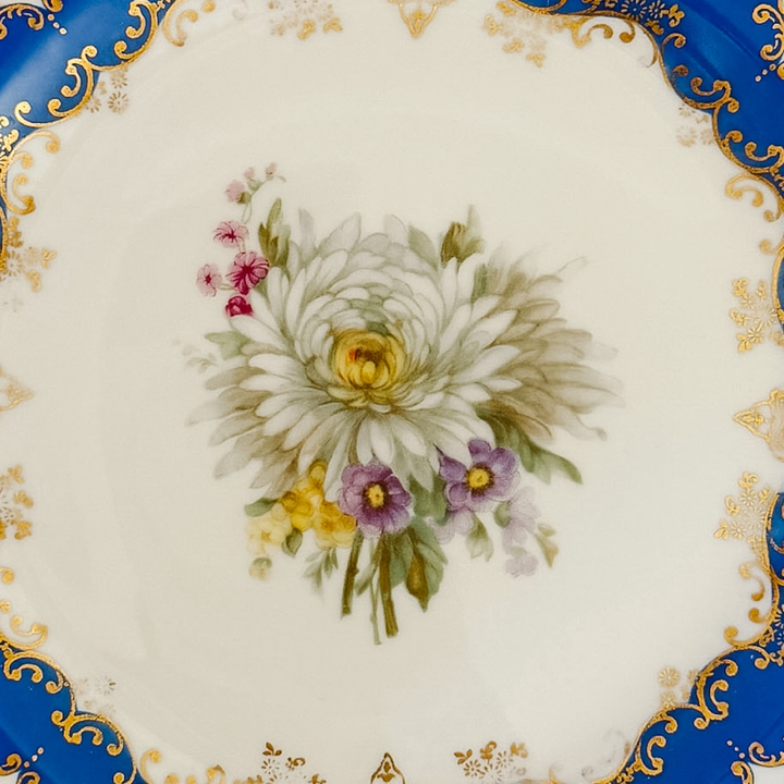 Antique Rosenthal Cobalt Blue & Gilt Octagonal Floral Dinner Plates, Set of 12