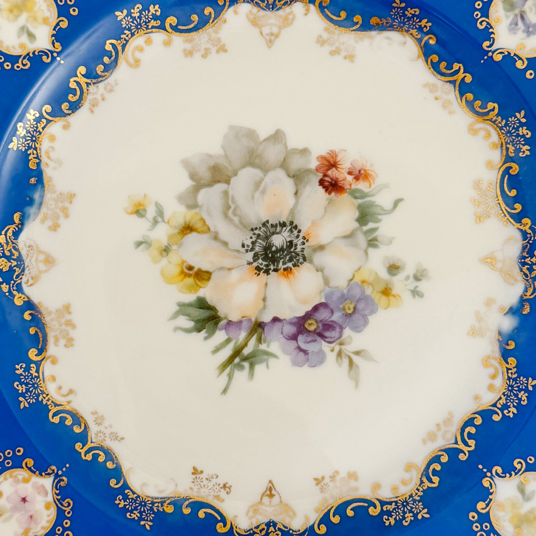 Antique Rosenthal Cobalt Blue & Gilt Octagonal Floral Dinner Plates, Set of 12