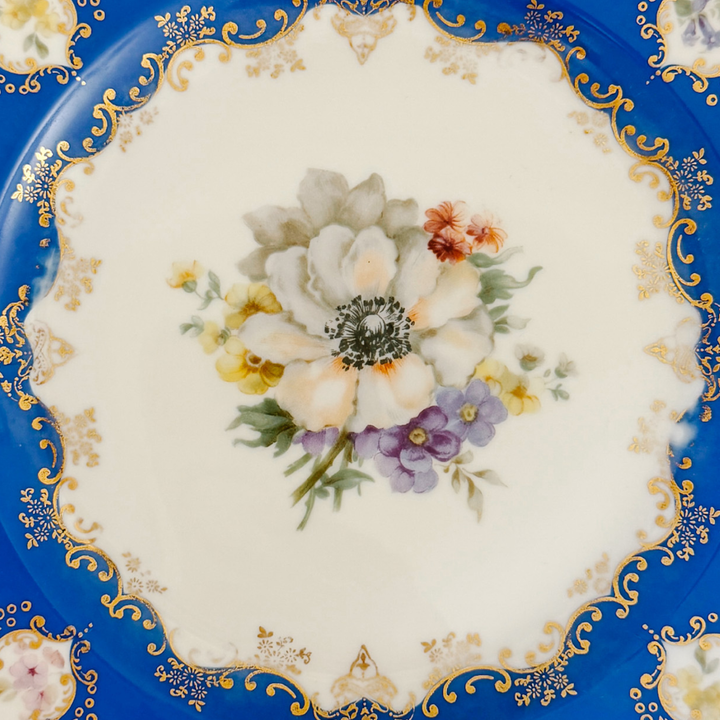 Antique Rosenthal Cobalt Blue & Gilt Octagonal Floral Dinner Plates, Set of 12
