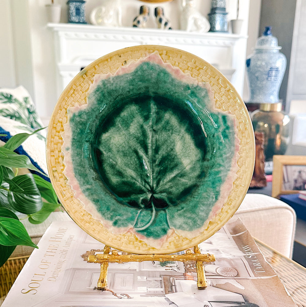 Antique American Etruscan Majolica Maple Leaf Plate