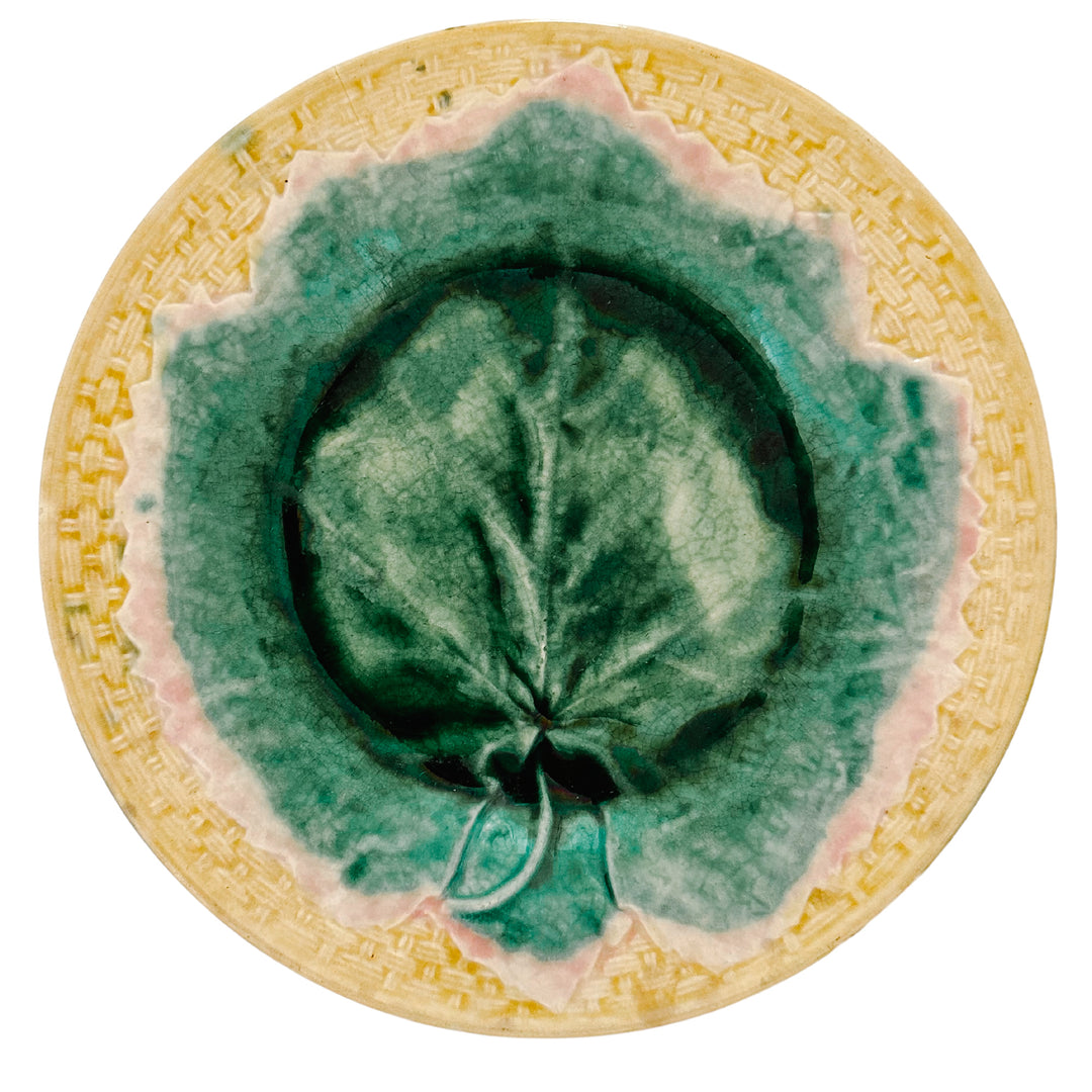 Antique American Etruscan Majolica Maple Leaf Plate