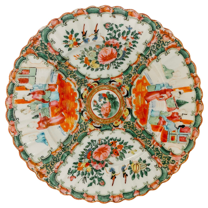 Antique Chinese Export Rose Medallion Fluted Plate