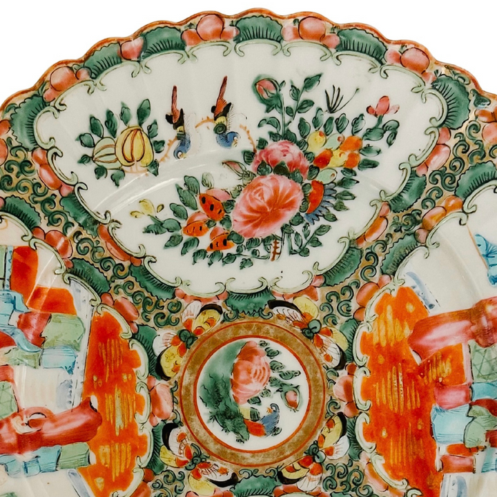 Antique Chinese Export Rose Medallion Fluted Plate