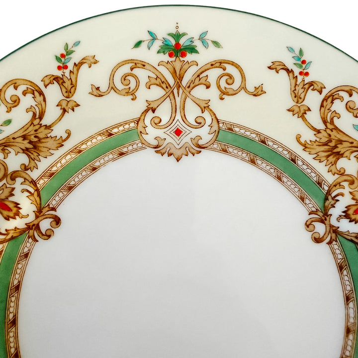 Antique English Cauldon Bone China Salad Plates With Raised Enamel & Gold Scrollwork, Set of 12