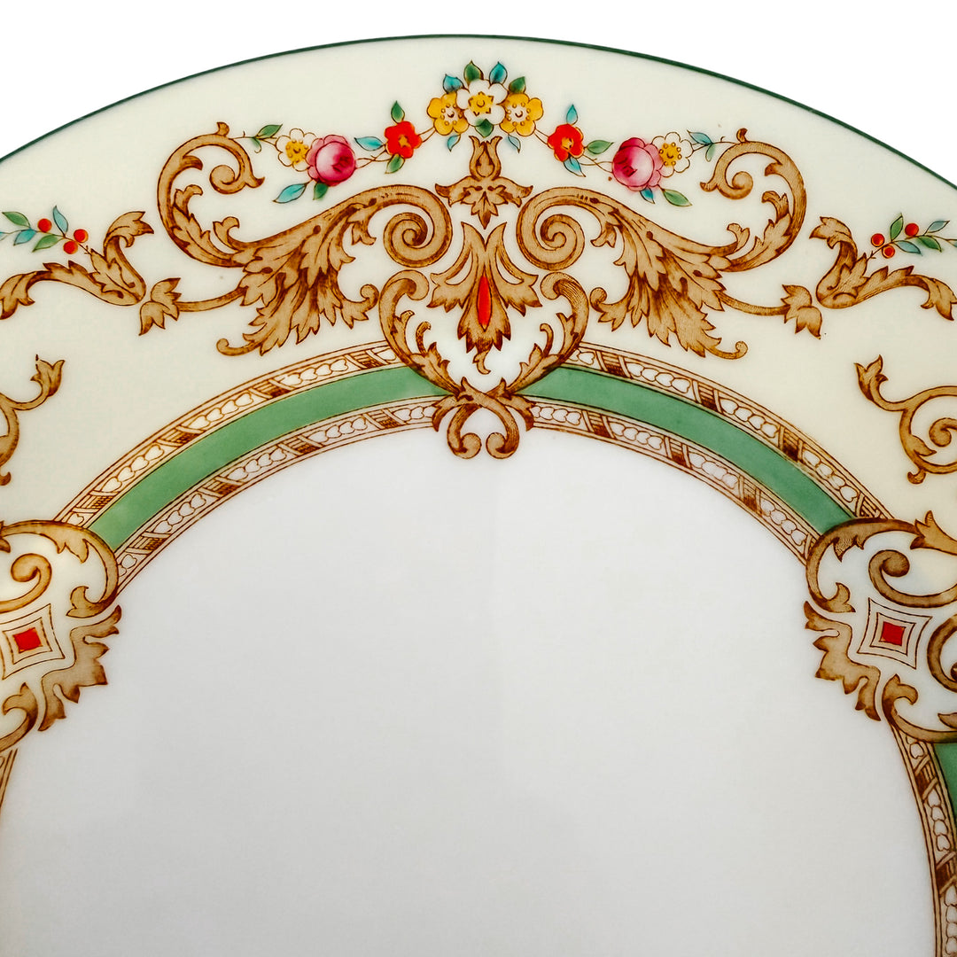 Antique English Cauldon Bone China Salad Plates With Raised Enamel & Gold Scrollwork, Set of 12
