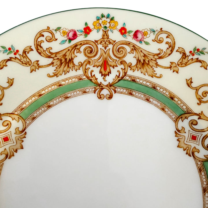 Antique English Cauldon Bone China Salad Plates With Raised Enamel & Gold Scrollwork, Set of 12