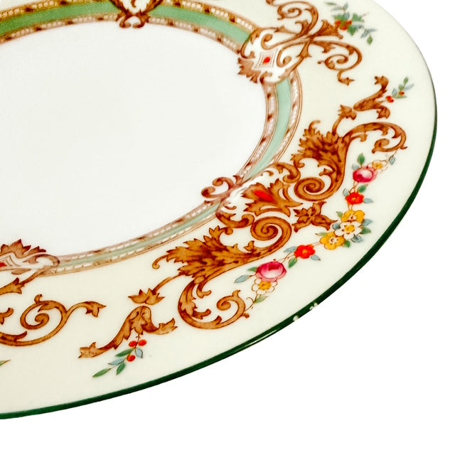 Antique English Cauldon Bone China Salad Plates With Raised Enamel & Gold Scrollwork, Set of 12