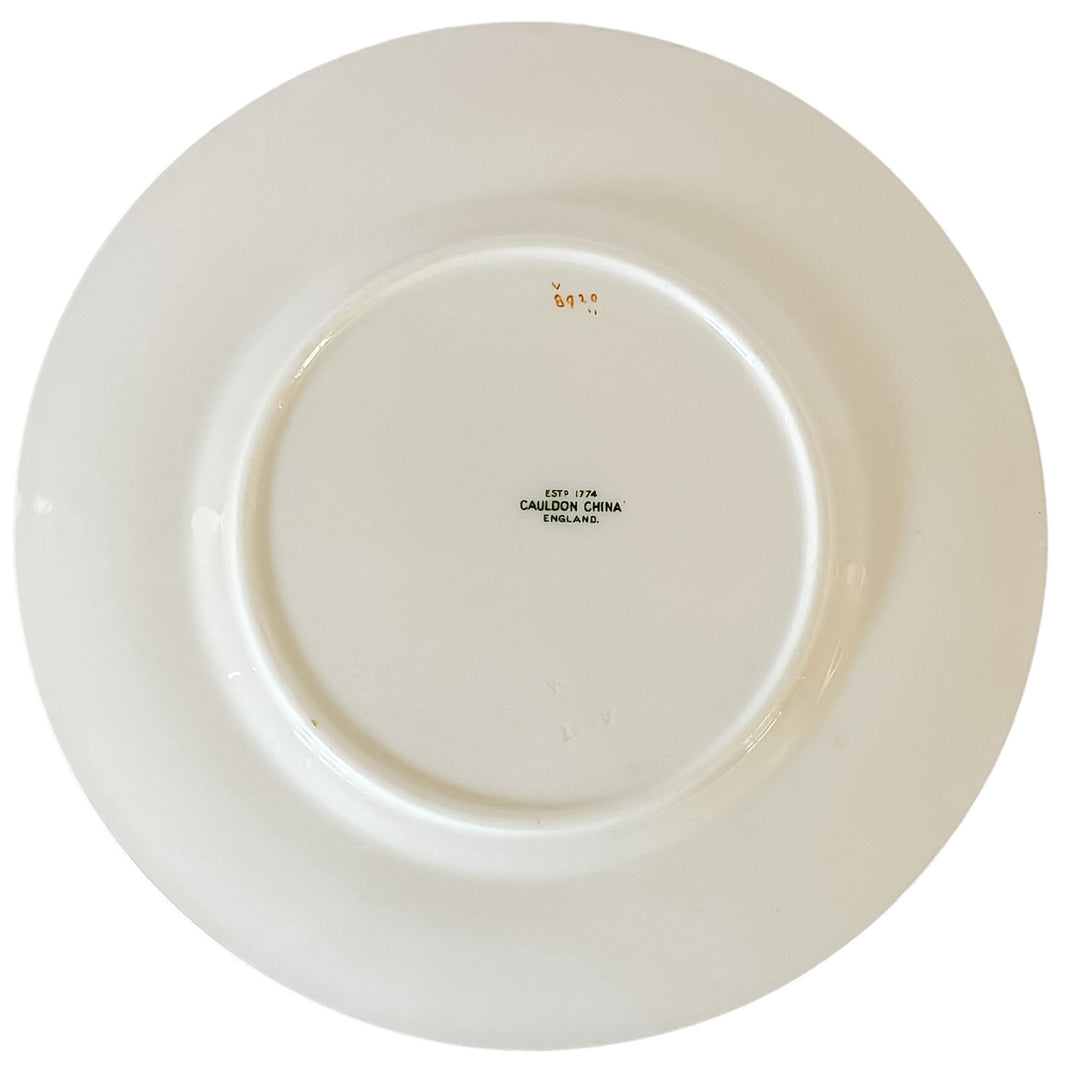 Antique English Cauldon Bone China Salad Plates With Raised Enamel & Gold Scrollwork, Set of 12