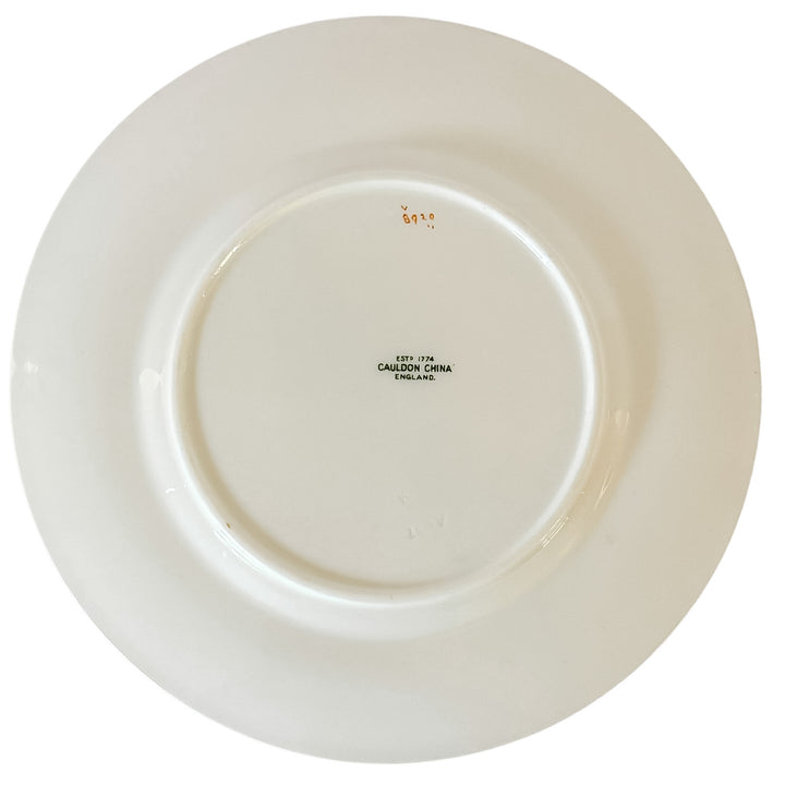 Antique English Cauldon Bone China Salad Plates With Raised Enamel & Gold Scrollwork, Set of 12