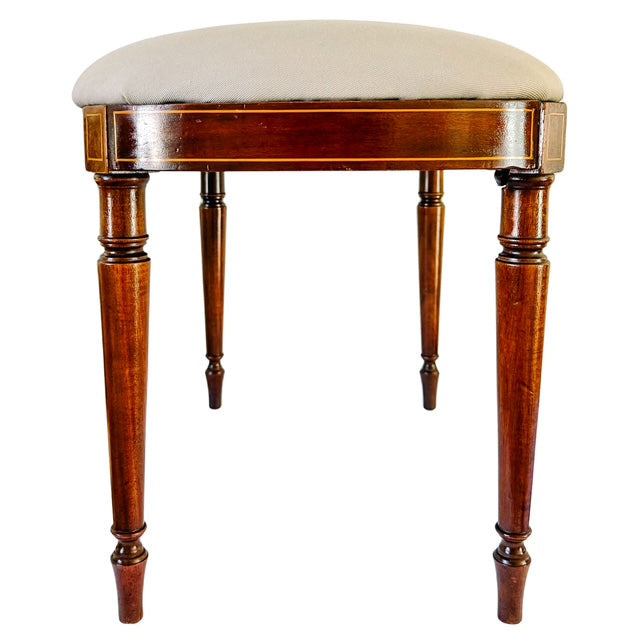 Antique English Edwardian Inlaid Mahogany Oval Bench Stool – Sheraton Revival Vanity Seat