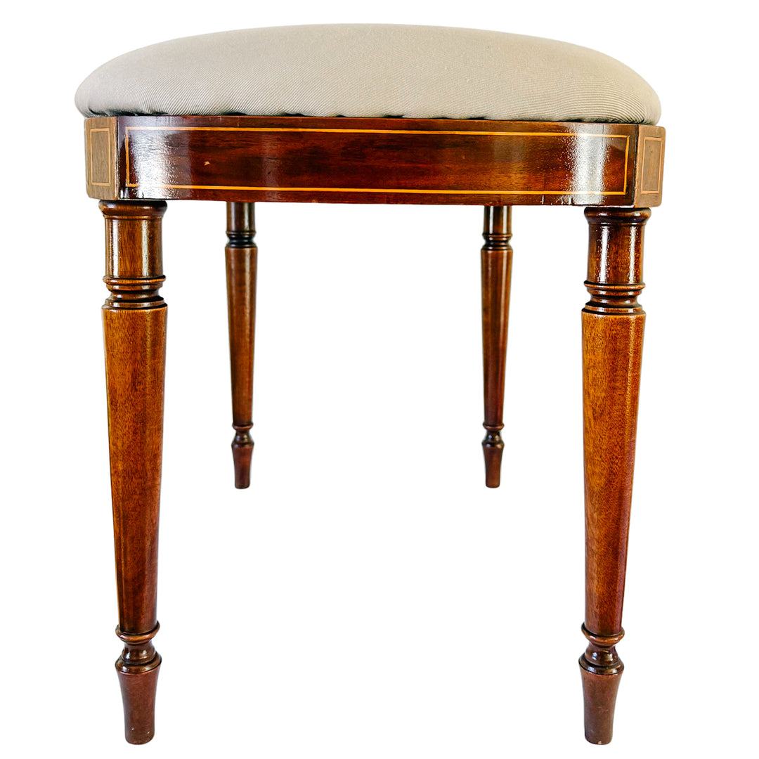 Antique English Edwardian Inlaid Mahogany Oval Bench Stool – Sheraton Revival Vanity Seat