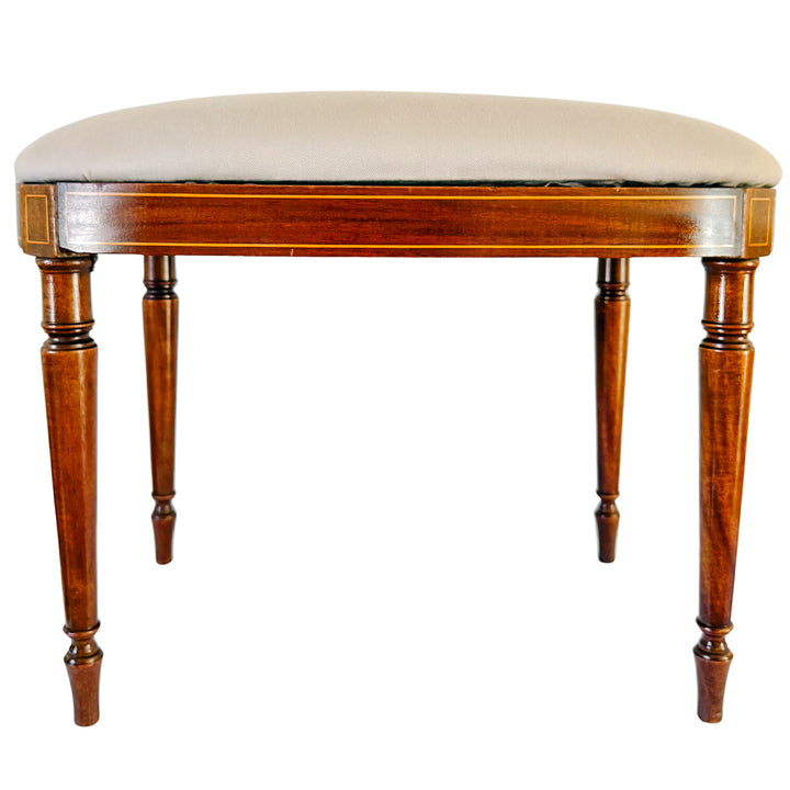 Antique English Edwardian Inlaid Mahogany Oval Bench Stool – Sheraton Revival Vanity Seat