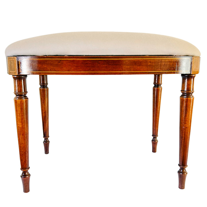 Antique English Edwardian Inlaid Mahogany Oval Bench Stool – Sheraton Revival Vanity Seat