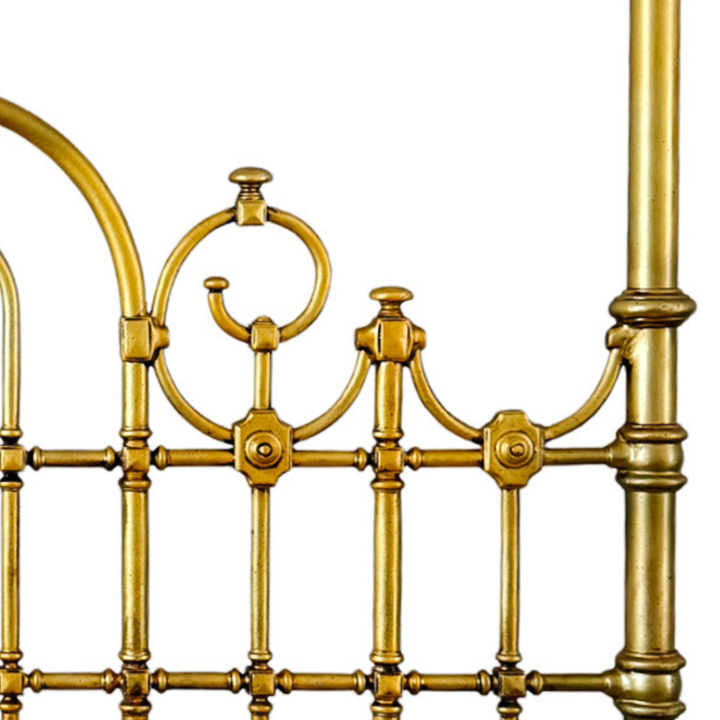 Antique English Victorian Solid Brass Full Size Headboard, Tall Post, 100% Brass, Arched Scrollwork