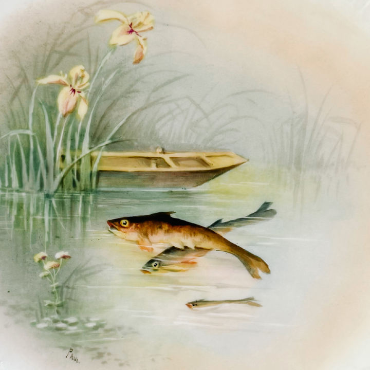 Antique French Limoges Fish Plate by Coiffe et Cie