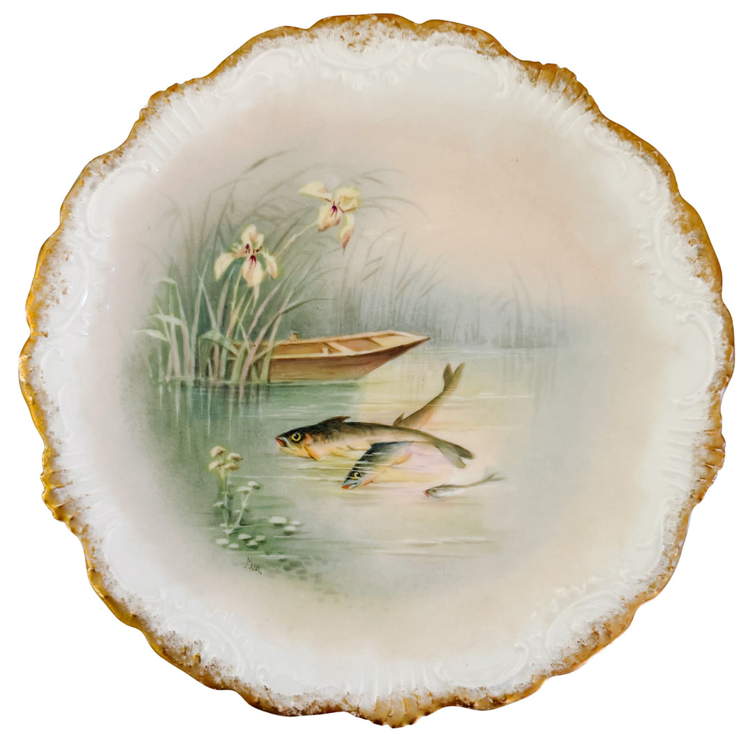 Antique French Limoges Hand-Painted Fish Plates by Coiffe et Cie