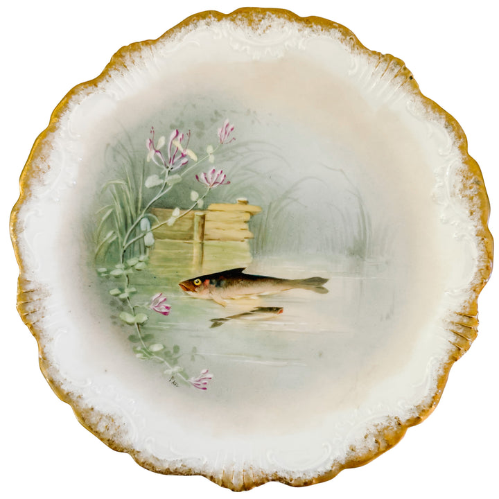 Antique French Limoges Hand-Painted Fish Plates by Coiffe et Cie