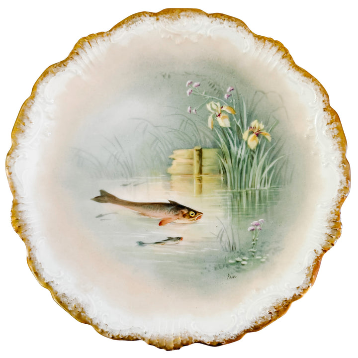 Antique French Limoges Hand-Painted Fish Plates by Coiffe et Cie