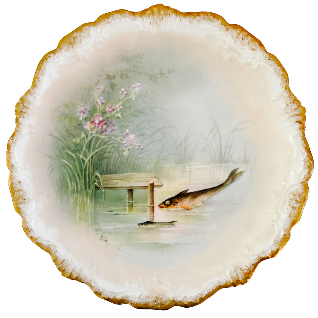 Antique French Limoges Hand-Painted Fish Plates by Coiffe et Cie