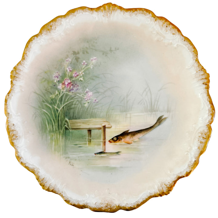 Antique French Limoges Hand-Painted Fish Plates by Coiffe et Cie