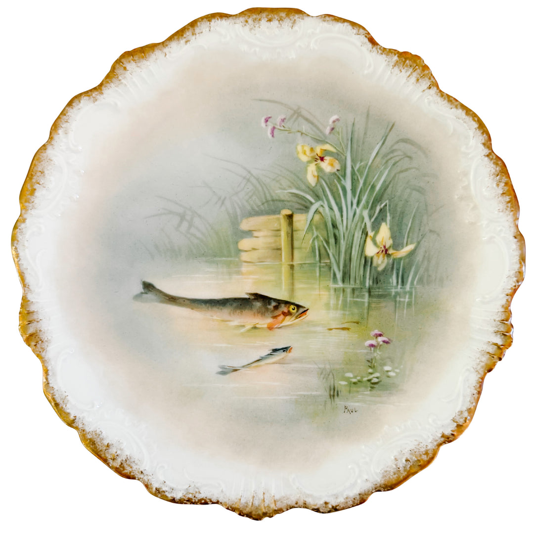 Antique French Limoges Hand-Painted Fish Plates by Coiffe et Cie