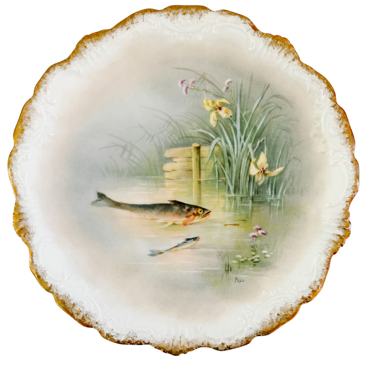 Antique French Limoges Hand-Painted Fish Plates by Coiffe et Cie