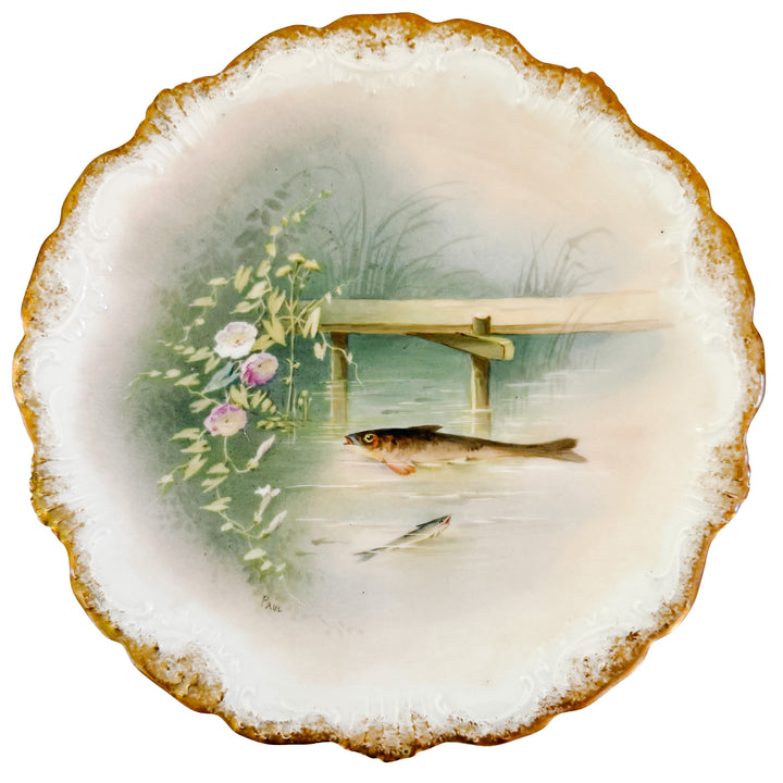 Antique French Limoges Hand-Painted Fish Plates by Coiffe et Cie