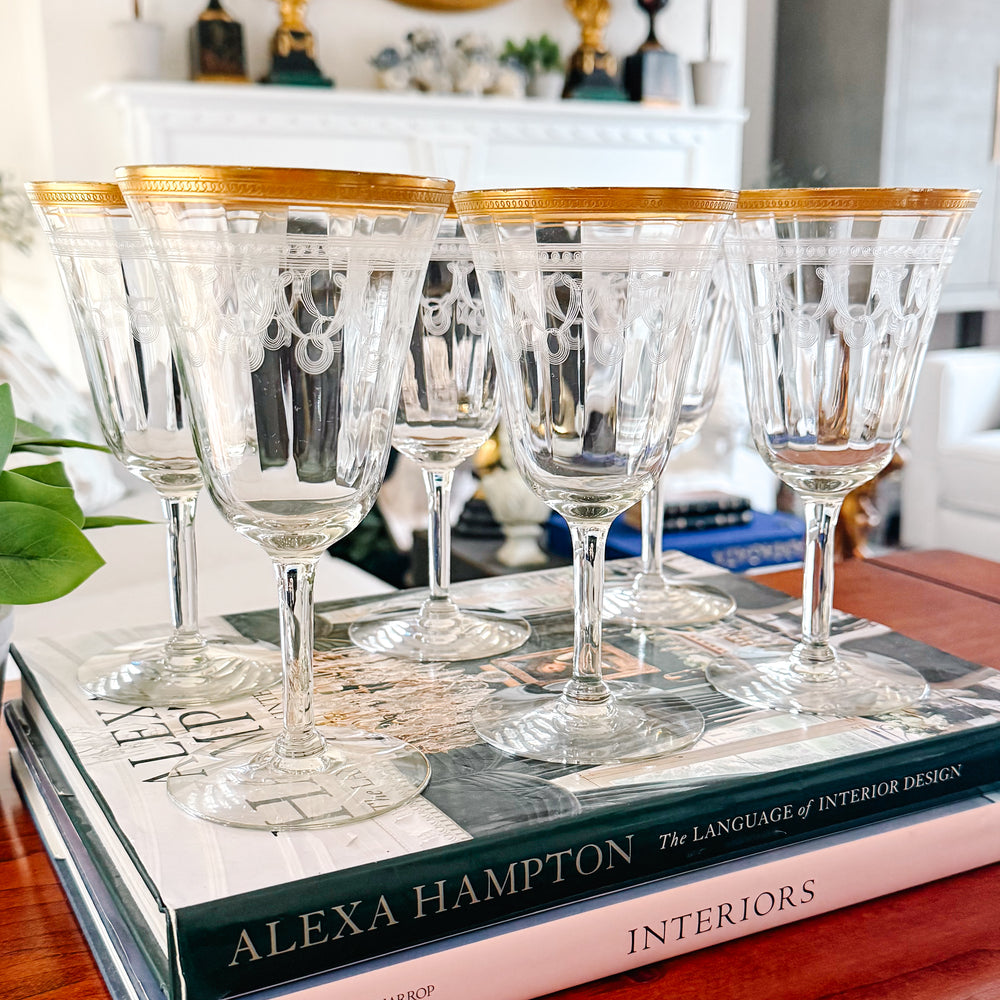 Antique Gold Encrusted Wine Glasses By Tiffin-Franciscan