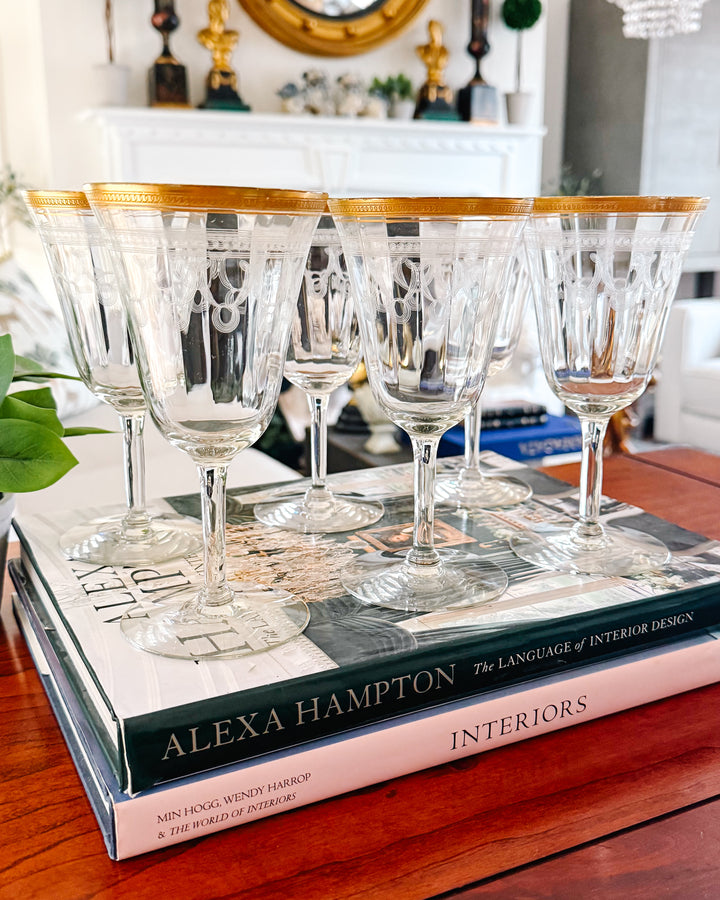 Antique Gold Encrusted Wine Glasses By Tiffin-Franciscan