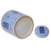 12" Blue & White Double Happiness Round Tea Caddy