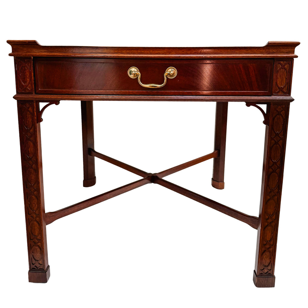Baker Furniture Chinese Chippendale Mahogany Square End Tables
