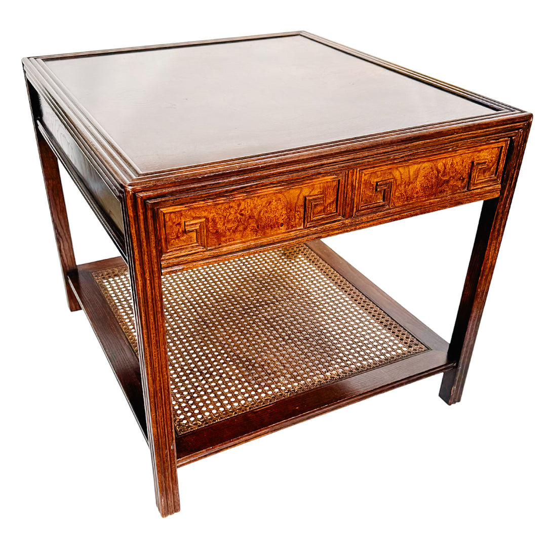 Baker Furniture Chippendale End Table With Drawer and Cane Shelf