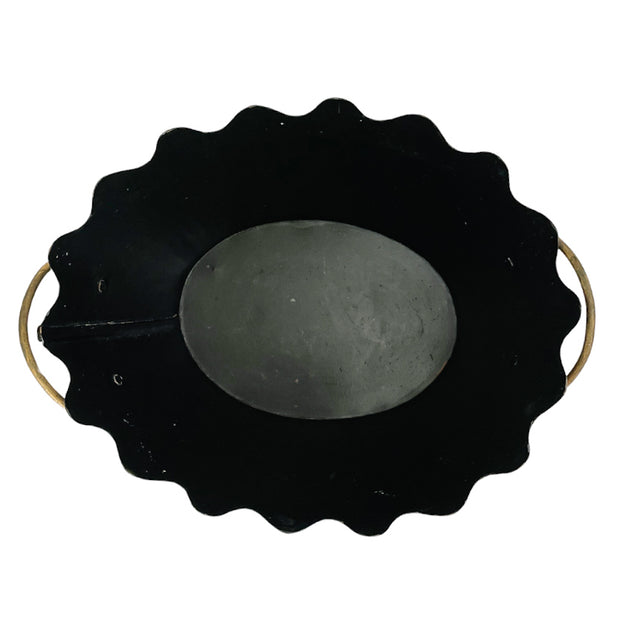 Black & Gold French Country Tole Cachepot With Handles