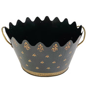 Black & Gold French Country Tole Cachepot With Handles