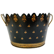 Black & Gold French Country Tole Cachepot With Handles