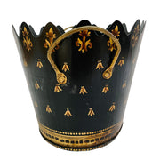 Black & Gold French Country Tole Cachepot With Handles