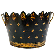 Black & Gold French Country Tole Cachepot With Handles