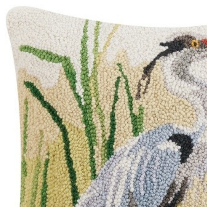 Blue Heron Square Wool Hooked Pillow